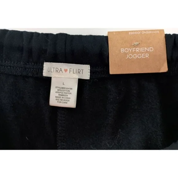 Ultra Flirt Boyfriend Jogger Super Fleece Sweatpants W/Pockets Women's Sz.L Blac - Picture 5 of 5